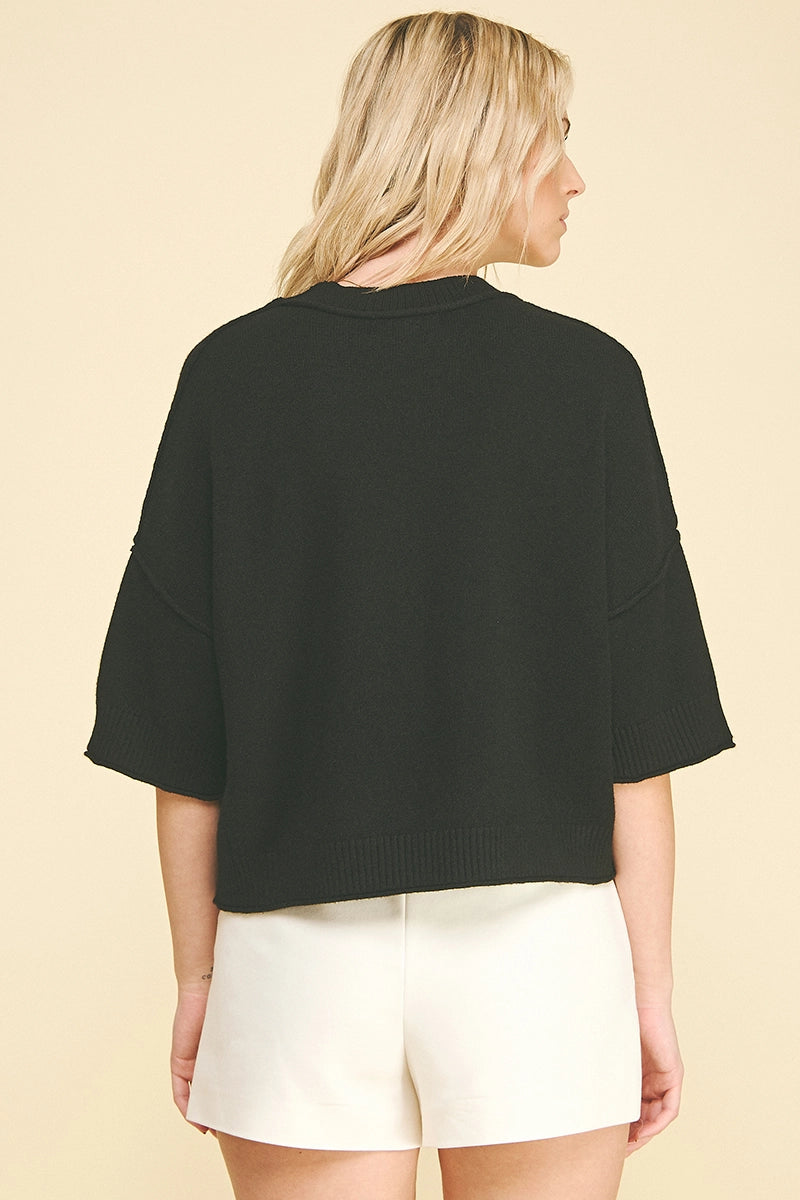 SHORT SLEEVE SWEATER TOP/BLACK