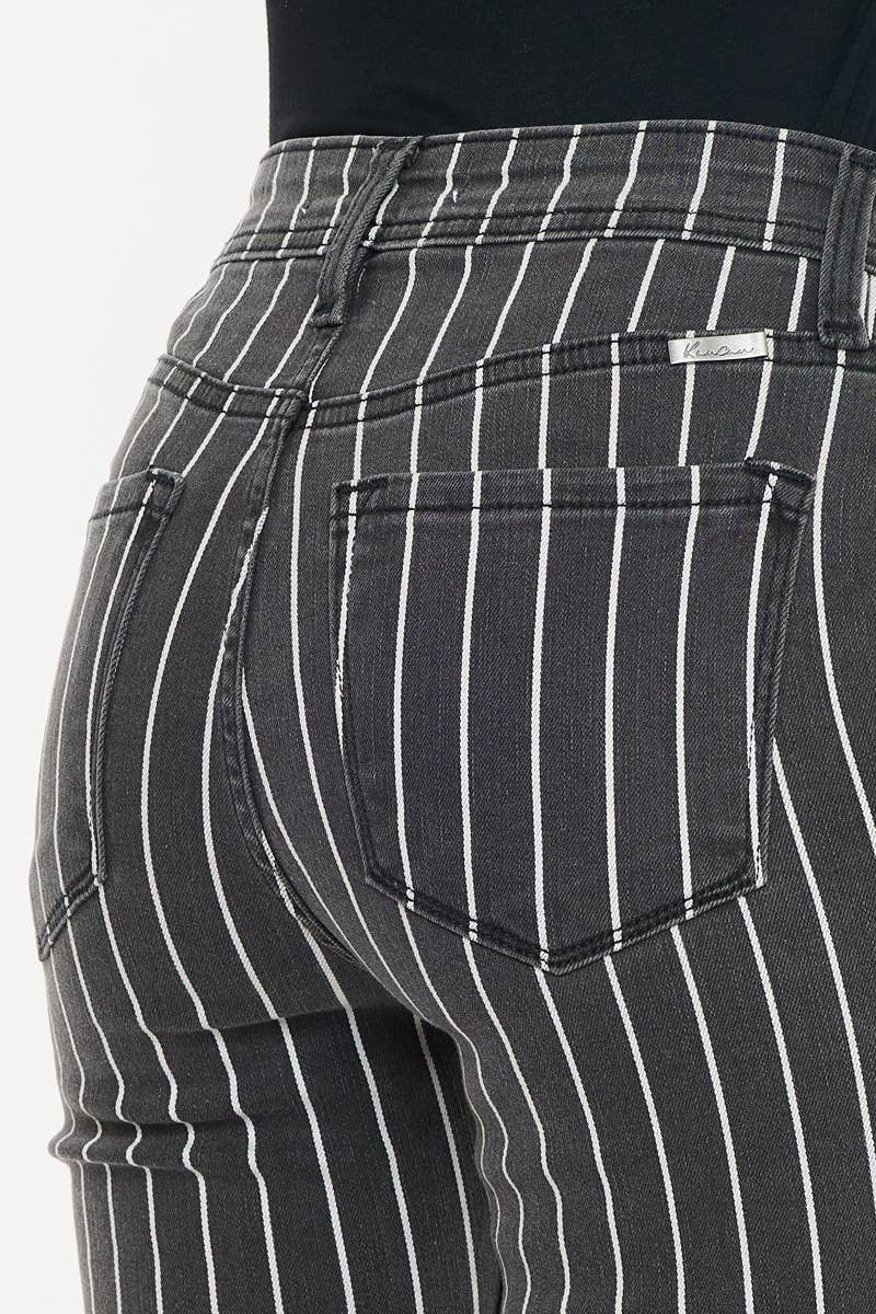 GREY STRIPE PANTS W/FRAYED HEM