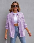Hot Pink Distressed Denim Jacket Oversized Button Down: Khaki / 65% Cotton+35% Polyester / S