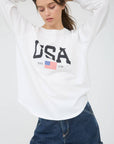 USA GRAPHIC RAGLAN LONG SLEEVE KNIT TOP : WHITE