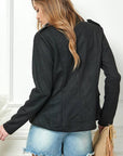 Fashion Pure Color Long Sleeve Jacket: Black