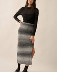 Striped Ombre Fuzzy Maxi Skirt: Grey
