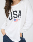 USA GRAPHIC RAGLAN LONG SLEEVE KNIT TOP : WHITE