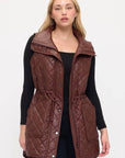 VA8021: Luxe Quilted Faux Leather Vest: Brown / S
