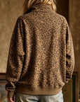 Leopard Print Half Zip Oversized Pullover Sweatshirt: Coffee / 95%Polyester+5%Elastane / XL
