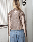 Faux Leather Racing Jacket W/ Star Patches: 2Tone Mocha