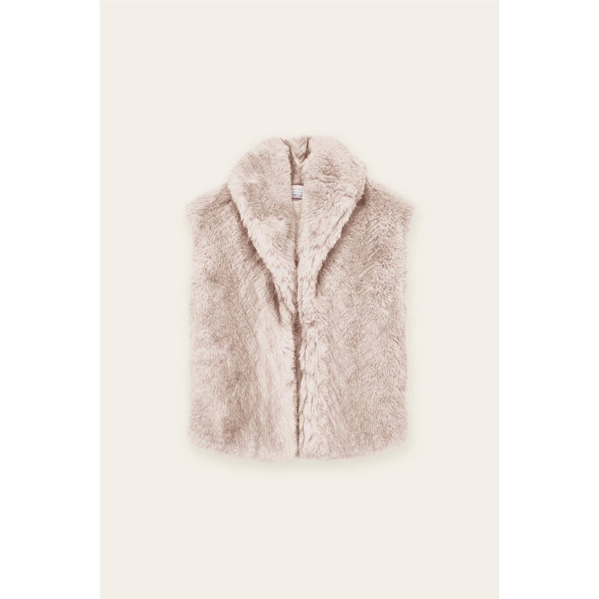 Snow Angel Collared Furry Vest: FRENCH STONE