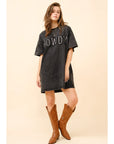 HOWDY SHIRT DRESS W/RHINESTONE DETAIL