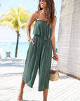 Flowy Strapless Culotte Jumpsuit: Teal