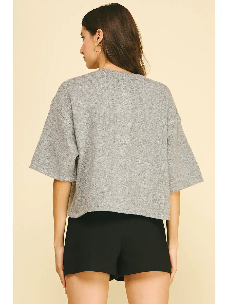HEATHER GREY BUTTON DOWN SWEATER