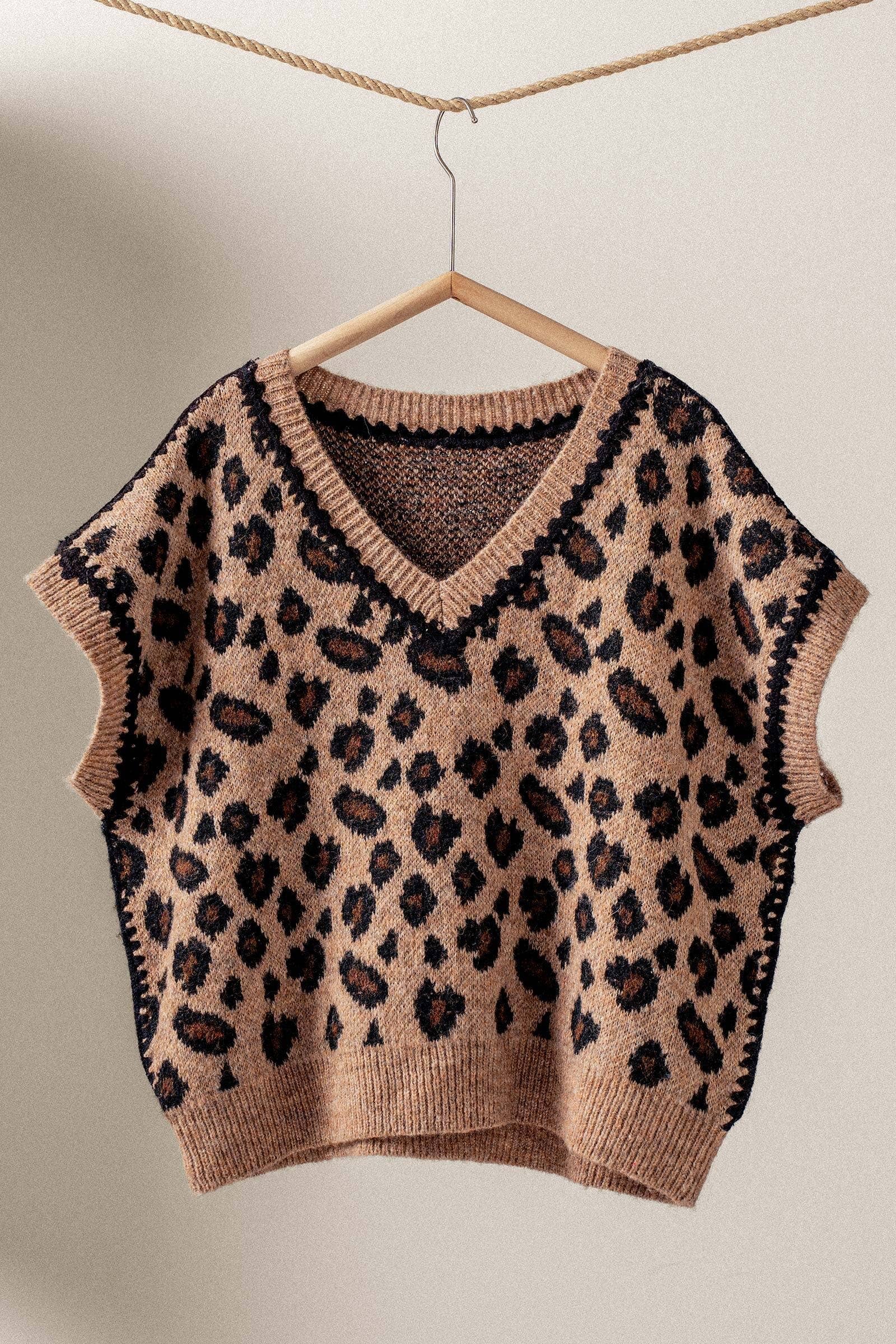 Leopard Crochet Knit Vest: LEOPARD / SM-ML/3-3