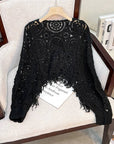 Crosa - Vintage Hollow Knit Batwing Sweater: Black / One Size
