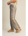 Luxe Leopard Relaxed Pants With Side Trim: LEOPARD/TAUPE