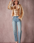 25004J Buckled Deer Print Faux Fur Jacket: DEER FUR / S-M-L (2-2-2)