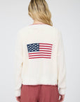 AMERICAN FLAG CONTRAST STITCH KNIT CARDIGAN: IVORY