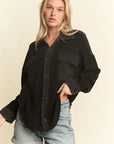 BLACK MINERAL WASH COLLARED BUTTON DOWN