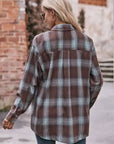Women’s Caramel Plaid Oversized Flannel Button Down Shirt: Blue / 100%Polyester / M