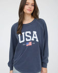USA GRAPHIC RAGLAN LONG SLEEVE KNIT TOP : WHITE