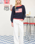 CONTRAST TRIM AMERICAN FLAG KNIT PULLOVER SWEATER : IVORY