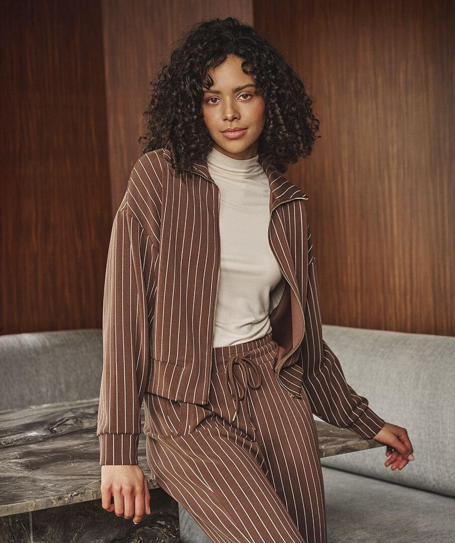 BROWN STRIPE MODAL JACKET