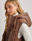DIAMOND QUIT PUFFER LONG-LINE HOODED VEST: COCO