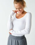 Slim Fit Scoop Neck Ribbed Long Slv/WHITE