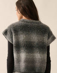 Striped Ombre Fuzzy-Knit Folded-Sleeve Sweater: Grey