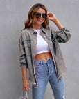 Hot Pink Distressed Denim Jacket Oversized Button Down: Khaki / 65% Cotton+35% Polyester / S
