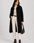 FJ0182: Quilted Sherpa Long Button Jacket: Coffee / M