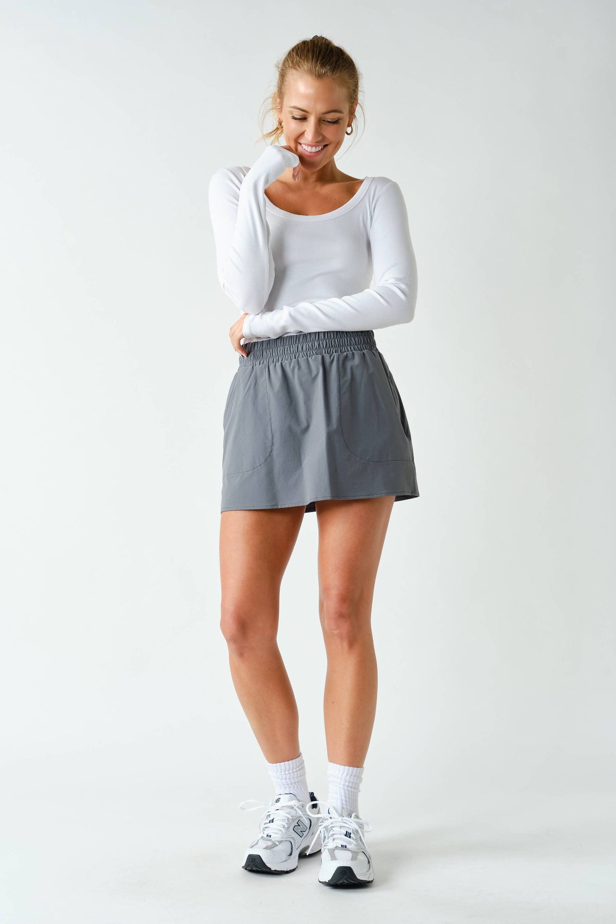 Slim Fit Scoop Neck Ribbed Long Slv/WHITE