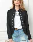 Fashion Pure Color Long Sleeve Jacket: Black