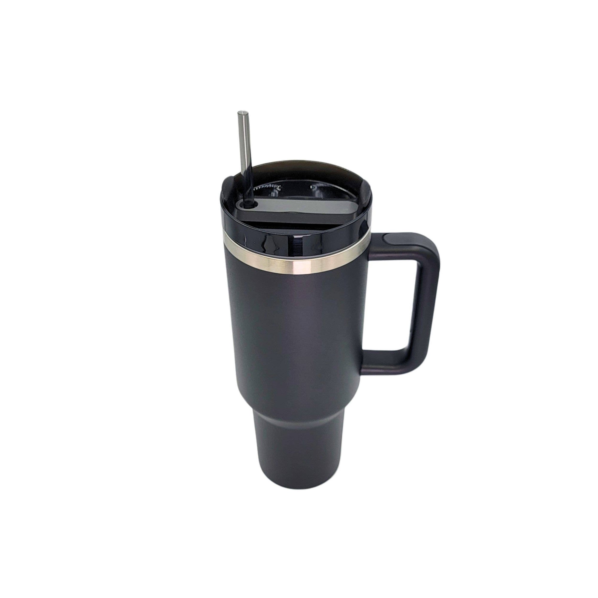 40 Oz. Custom Saying Handled Tumbler With Straw: Black