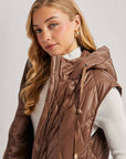 DIAMOND QUIT PUFFER LONG-LINE HOODED VEST: COCO