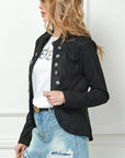 Fashion Pure Color Long Sleeve Jacket: Black