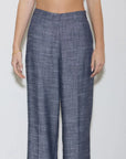 High-waisted straight-leg trousers in a solid linen blend