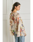 Floral Bell Sleeve Ruffled Blouse: SOFT FLORAL / S-M-L(2-2-2)