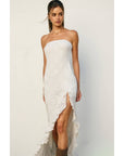 Seafoam Whisper Strapless Ruffled Maxi Dress: IVORY