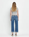 MID RISE RAW CUFFED HEM SLIM WIDE JEANS F5861: FOUR SEASON