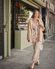 25046J Deer Print Faux Fur Coat: TAUPE / S-M-L (2-2-2)