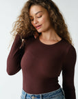 Seamless Ribbed Long Slv Top: COFFEE BEAN