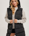 LONG BLACK HOODED PUFFER VEST