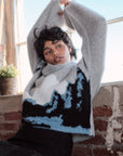 Mountains Fuzzy Jacquard-Knit Turtleneck Sweater: Heather Grey-Black