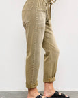 FRONT TIE DENIM PANTS: DRIED MOSS
