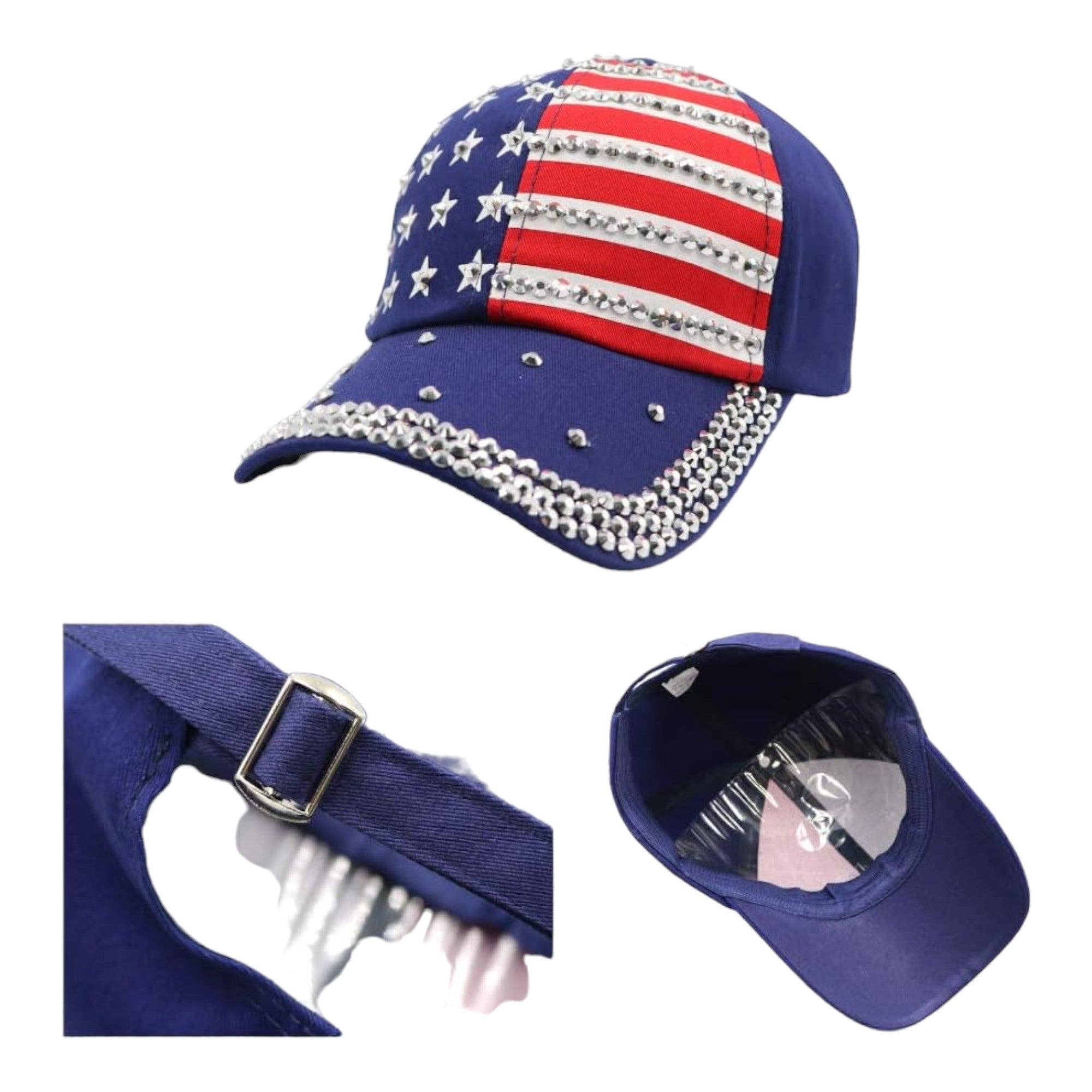 AMERICAN FLAG RHINESTONE STUDDED CAP