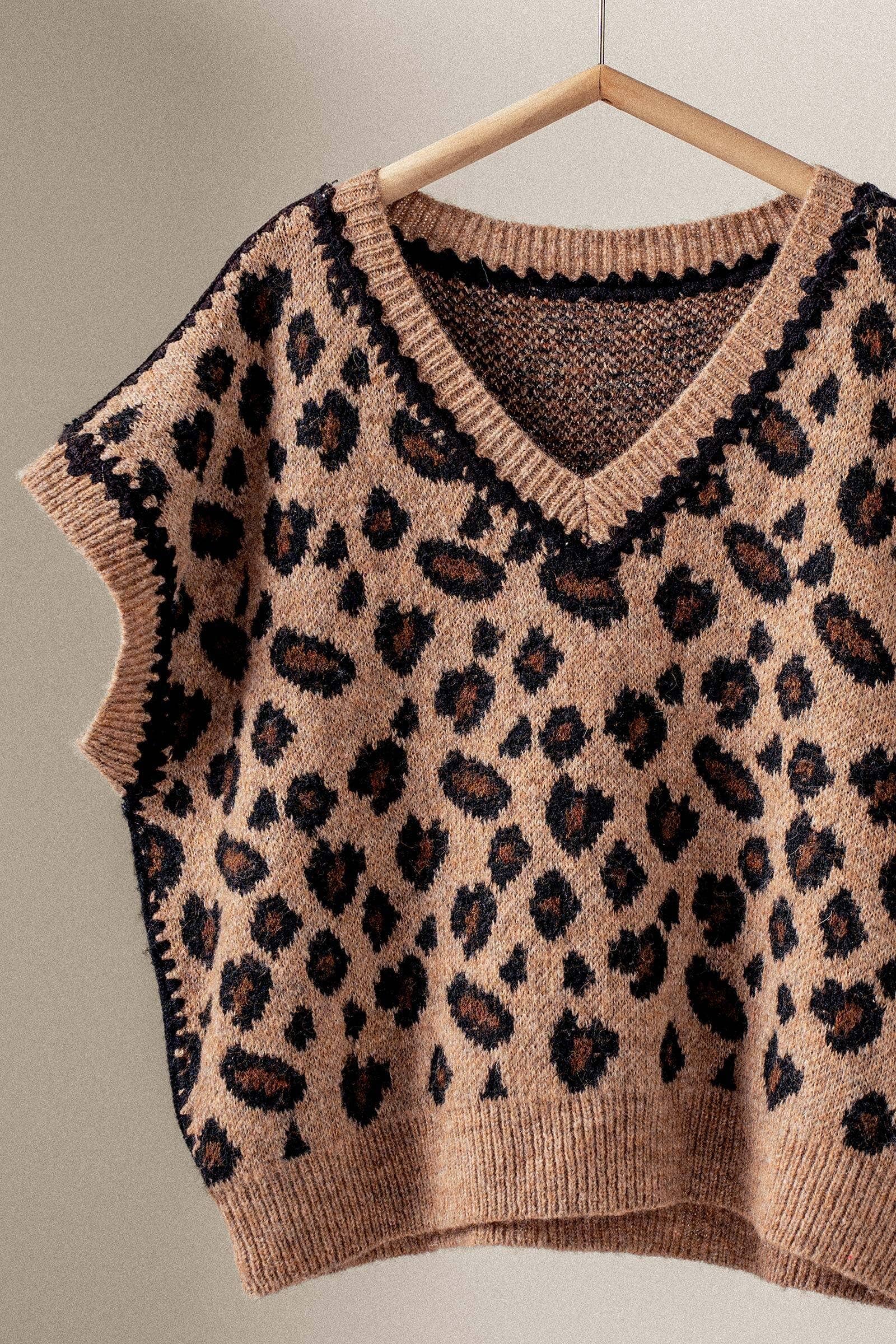 Leopard Crochet Knit Vest: LEOPARD / SM-ML/3-3
