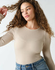 Seamless Ribbed Long Slv Top: OAT MILK