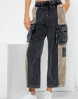 Color Block Corduroy Cargo Pants: Black Brown