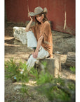 Oversized camel suede-look tee with side studs