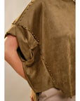 Oversized Olive suede-look tee with side studs
