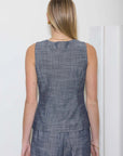 Sleeveless button-down vest featuring a v-neckline